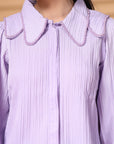 Lavender Regular Sleeves Above the Keyboard Collar Women Standard Opaque Casual Buttoned Top