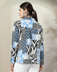Blue floral printed opaque Full Sleeve Casual Buttoned Top