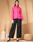 Pink Regular Sleeves Spread Collar Women Standard Opaque Casual Buttoned Top