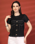 Women Colourblocked Cotton Top