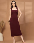 Women Sheath Midi Maroon Dress
