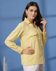 Yellow Women Opaque Casual Buttoned Top