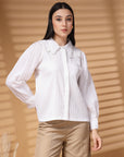 White Regular Sleeves Above the Keyboard Collar Women Standard Opaque Casual Buttoned Top