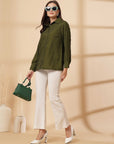 Olive Women Opaque Casual Buttoned Top
