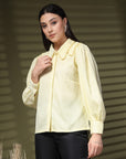 Yellow Regular Sleeves Above the Keyboard Collar Women Standard Opaque Casual Buttoned Top