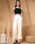 Women Loose Fit Ecru Solid Trousers