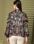 Women Black Floral Opaque Printed Casual Buttoned Top
