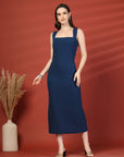 Women Sheath Midi Blue Dress