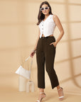 Brown Solid Pleated Trousers