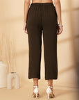 Brown Solid Pleated Trousers