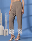 Beige Solid Trousers