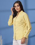 Yellow Women Opaque Casual Buttoned Top