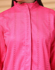 Pink Regular Sleeves Spread Collar Women Standard Opaque Casual Buttoned Top