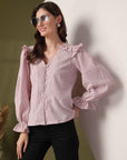 Striped Puff Sleeve Ruffles Top