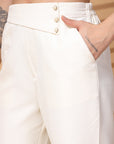 Women Loose Fit Ecru Solid Trousers