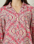 Pink Printed opaque Casual Buttoned Top