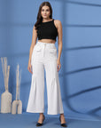White Solid Loose Fit Pleated Trousers