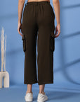 Brown Solid Pleated Trousers