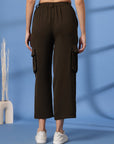 Brown Solid Pleated Trousers