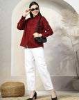 Women Maroon Casual Buttoned Top
