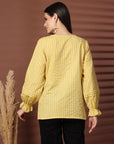 Women Yellow Striped Casual Buttoned Top