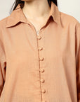 Women Standard Peach Opaque Casual Buttoned Top