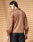 Brown Regular Sleeves Spread Collar Women Standard Opaque Casual Buttoned Top