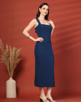 Women Sheath Midi Blue Dress