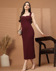 Women Sheath Midi Maroon Dress