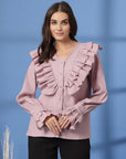 Pink Women Opaque Casual Buttoned Top
