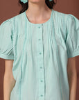 Sea Green Solid Round Neck Top