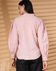 Solid Pink Regular Sleeves Spread Collar Casual Buttoned Top
