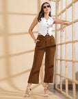 Brown Solid Pleated Trousers