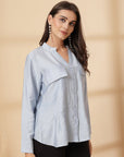 Blue Women Opaque Casual Buttoned Top