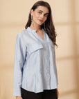Blue Women Opaque Casual Buttoned Top