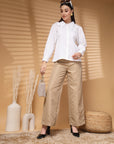 White Regular Sleeves Above the Keyboard Collar Women Standard Opaque Casual Buttoned Top