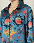 Blue floral printed opaque Casual Buttoned Top