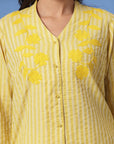 Yellow Women Opaque Striped Casual Buttoned Top