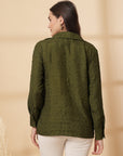 Olive Women Opaque Casual Buttoned Top