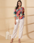 Multi Floral Print Bell Sleeve Top