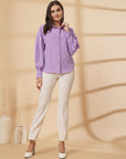 Purple Women Opaque Casual Buttoned Top