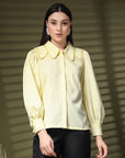 Yellow Regular Sleeves Above the Keyboard Collar Women Standard Opaque Casual Buttoned Top
