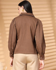 Brown Regular Sleeves Above the Keyboard Collar Women Standard Opaque Casual Buttoned Top