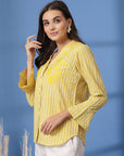 Yellow Women Opaque Striped Casual Buttoned Top