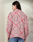 Pink Printed opaque Casual Buttoned Top