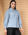 Sea Green Regular Sleeves Above the Keyboard Collar Women Standard Opaque Casual Buttoned Top