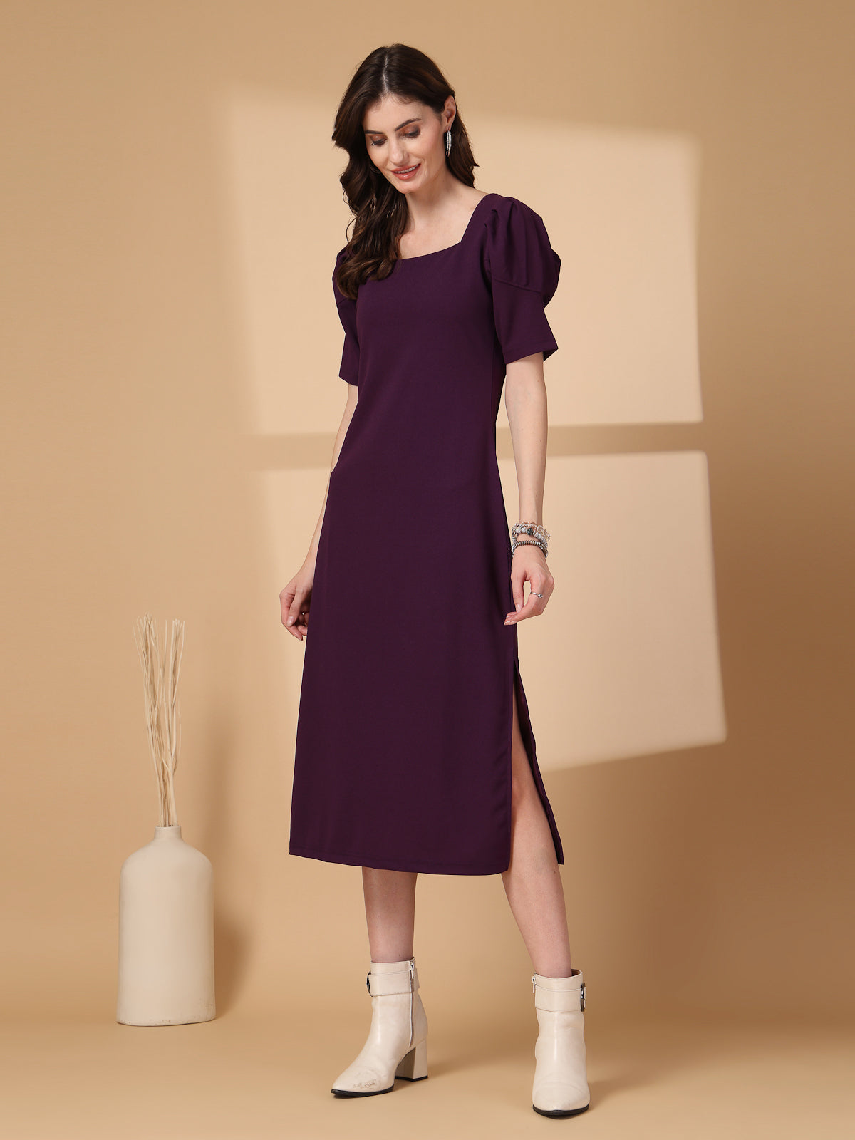 Purple Fit & Flare Midi Dress – CINK