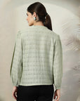 Green solid opaque Casual Buttoned Top