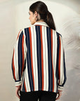 Multicoloured Stripe opaque Casual Buttoned Top
