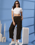 Brown Solid Pleated Trousers